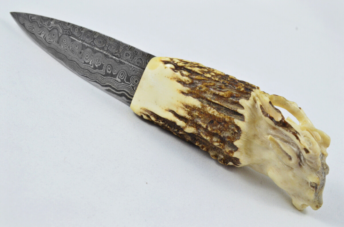 Amazing Bespoke Hand Carved Antelope Stag Horn Antler Handle Sgian Dubh Damascus Blade Sheffield England - Image 10