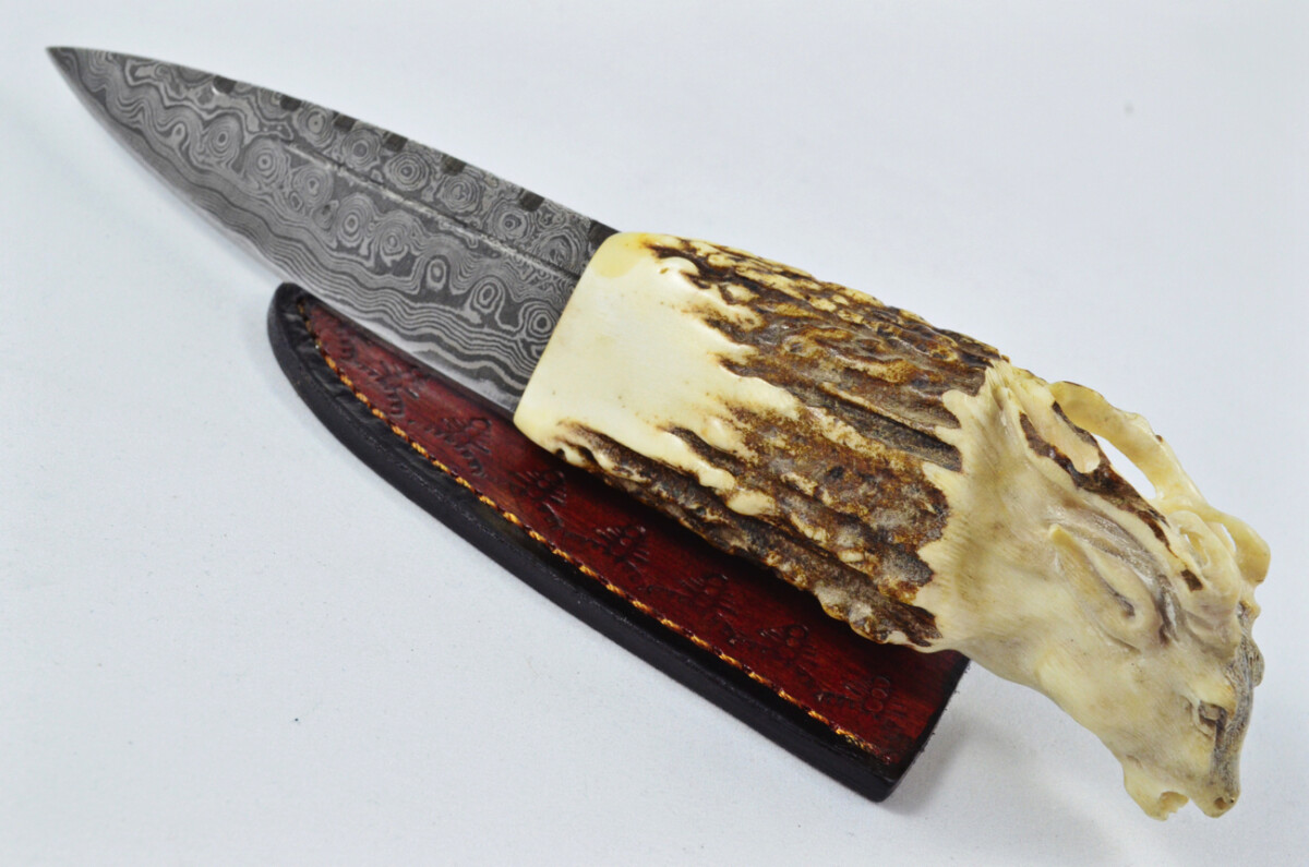 Amazing Bespoke Hand Carved Antelope Stag Horn Antler Handle Sgian Dubh Damascus Blade Sheffield England - Image 12