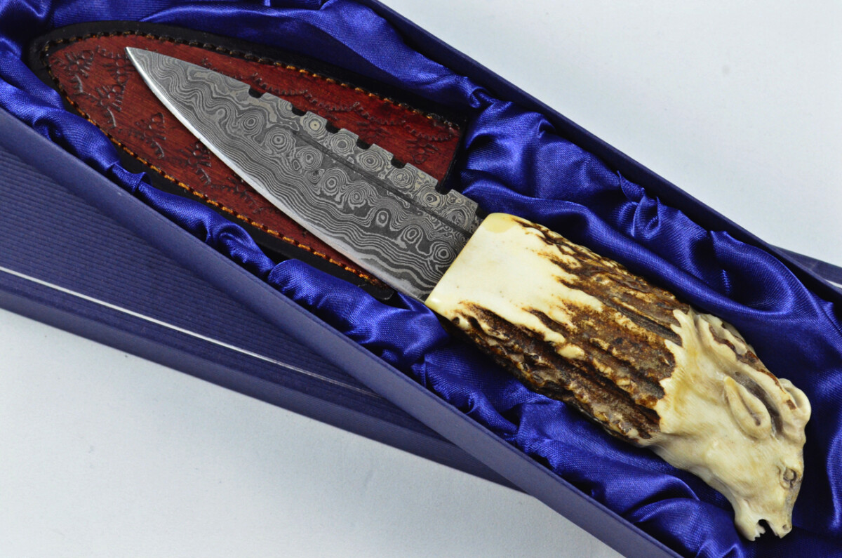 Amazing Bespoke Hand Carved Antelope Stag Horn Antler Handle Sgian Dubh Damascus Blade Sheffield England - Image 2