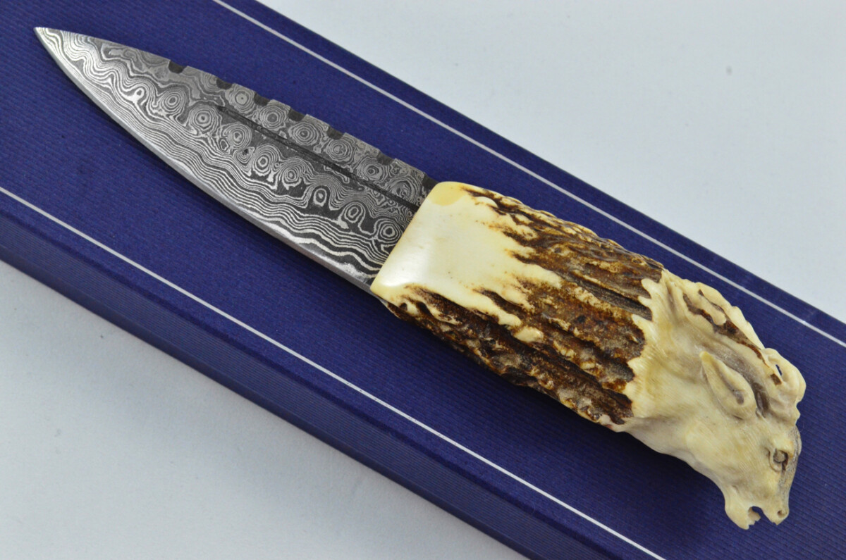 Amazing Bespoke Hand Carved Antelope Stag Horn Antler Handle Sgian Dubh Damascus Blade Sheffield England - Image 13
