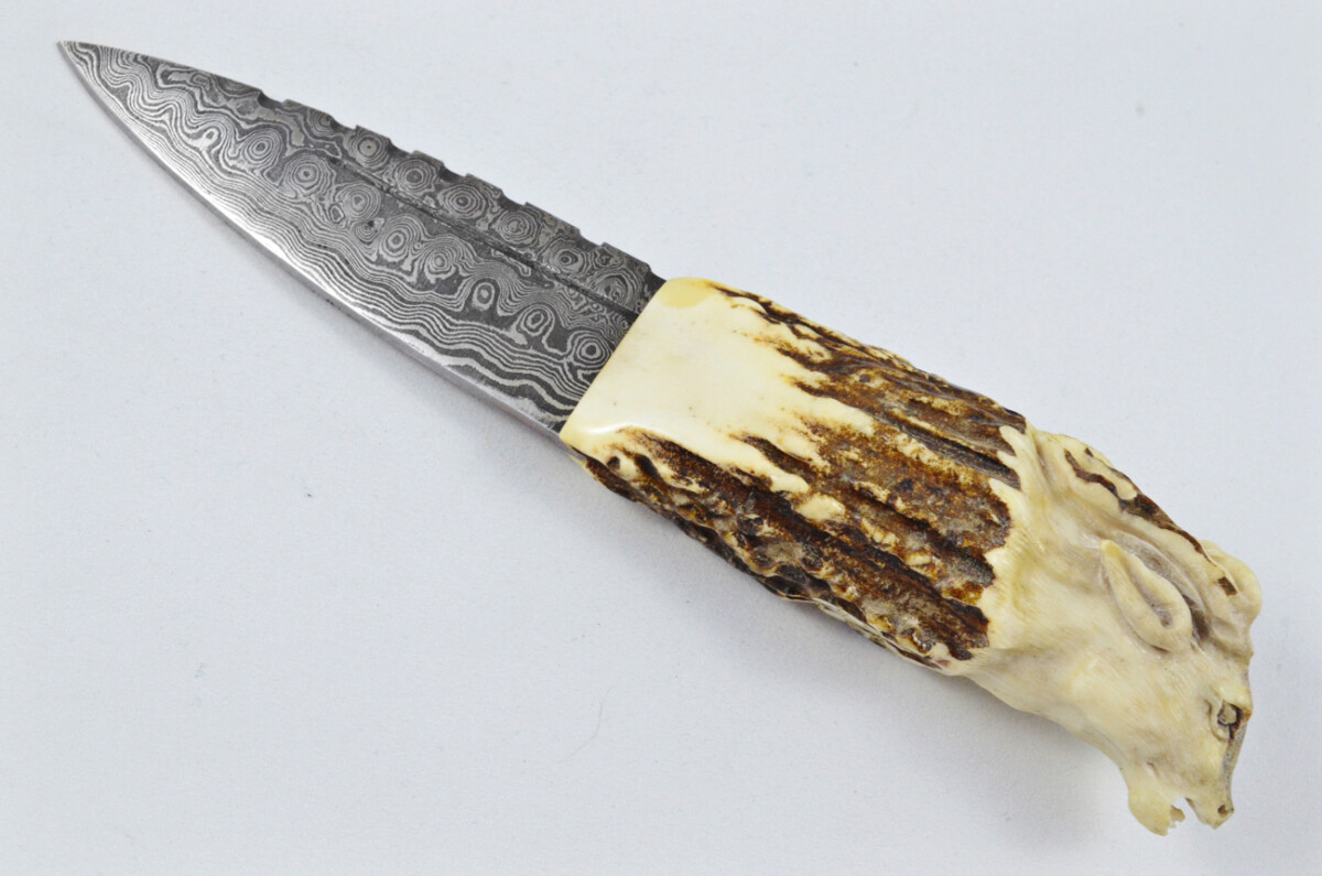 Amazing Bespoke Hand Carved Antelope Stag Horn Antler Handle Sgian Dubh Damascus Blade Sheffield England - Image 4