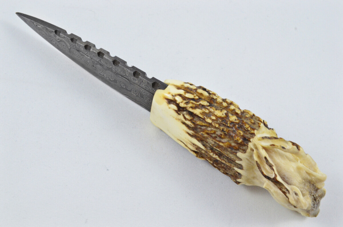 Amazing Bespoke Hand Carved Antelope Stag Horn Antler Handle Sgian Dubh Damascus Blade Sheffield England - Image 5