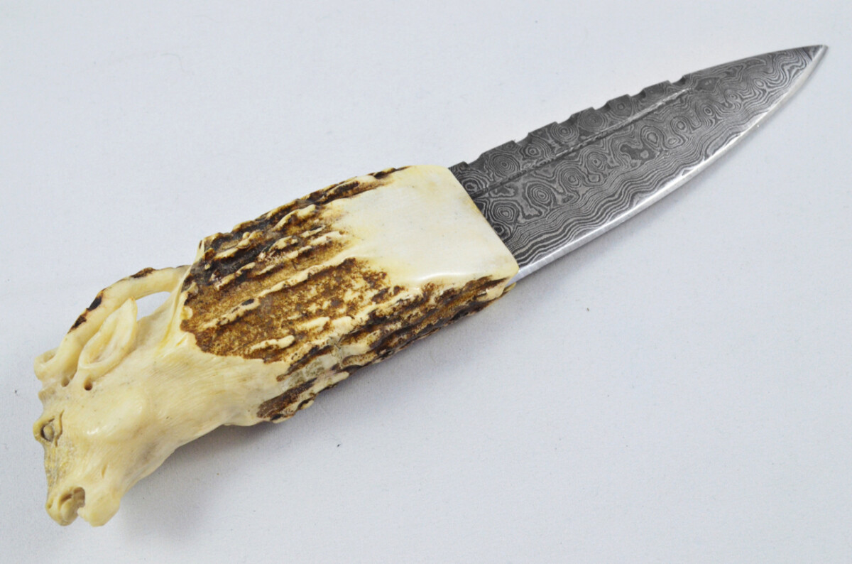 Amazing Bespoke Hand Carved Antelope Stag Horn Antler Handle Sgian Dubh Damascus Blade Sheffield England - Image 6