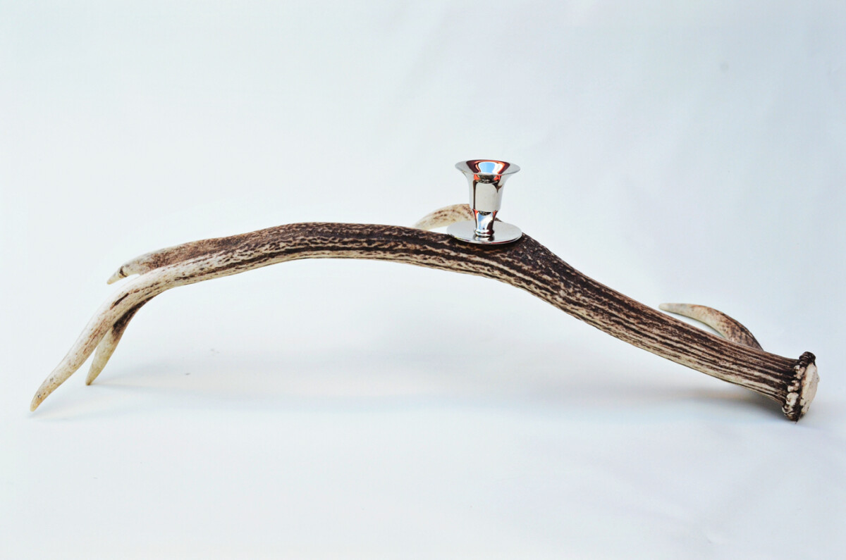 Bespoke Natural Stag Horn Antler & Chrome Plated Candelabra 1 Candle Holder Centrepiece - Image 2