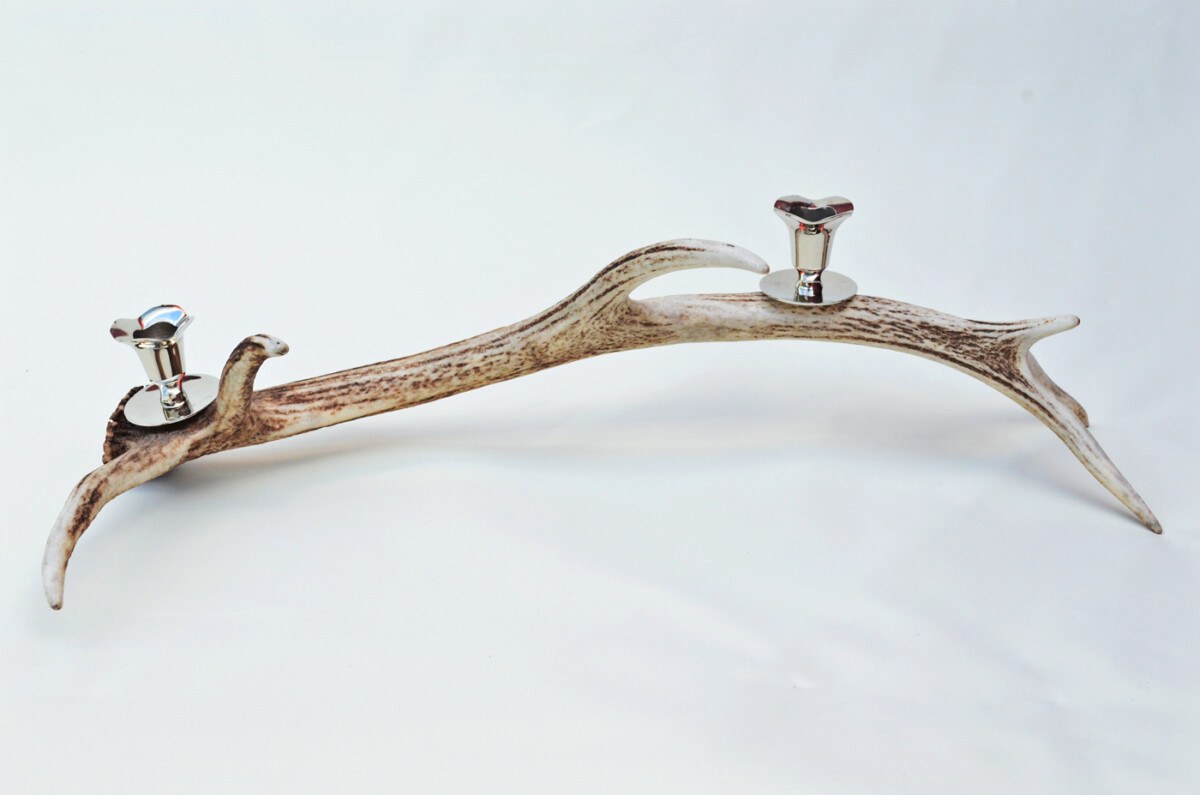 Bespoke Natural Stag Horn Antler & Chrome Plated Candelabra 1 Candle Holder Centrepiece - Image 3