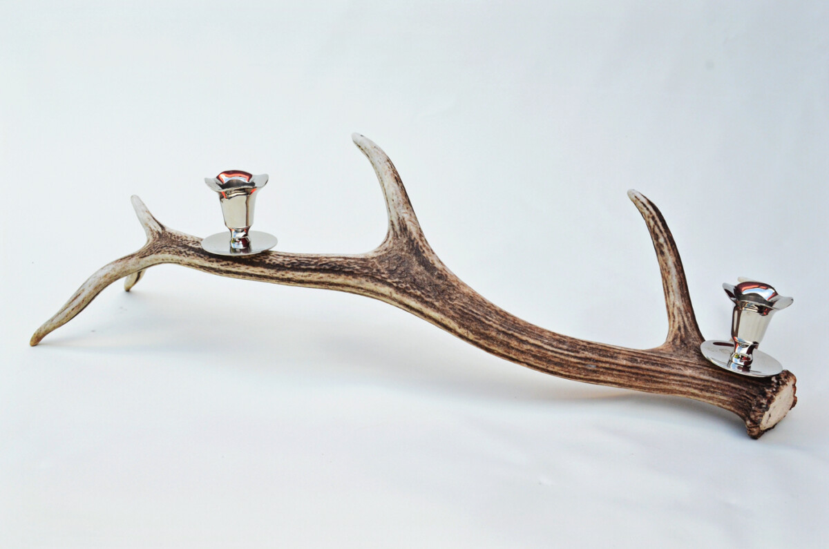 Bespoke Natural Stag Horn Antler & Chrome Plated Candelabra 1 Candle Holder Centrepiece - Image 4