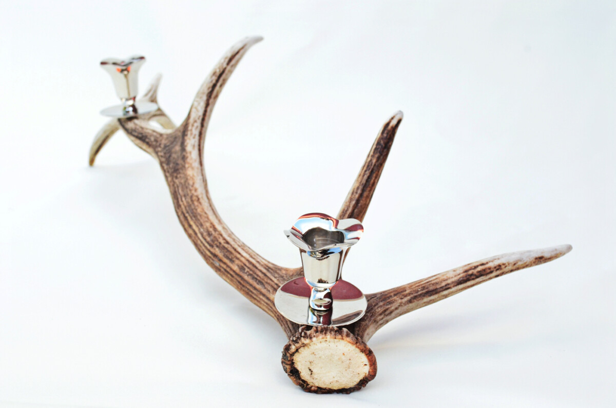 Superb Natural Stag Horn Antler & Chrome Plated Candelabra 2 Candle Holder Centrepiece - Image 3