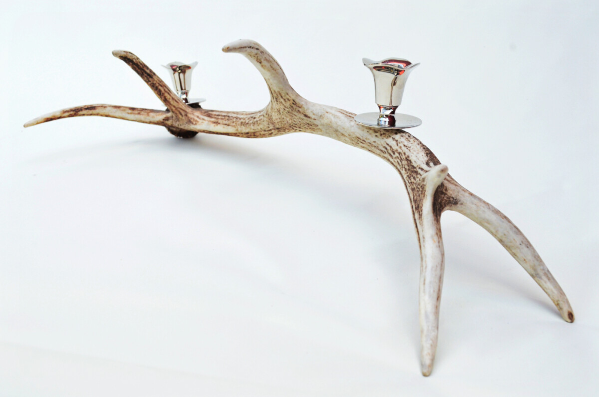 Superb Natural Stag Horn Antler & Chrome Plated Candelabra 2 Candle Holder Centrepiece