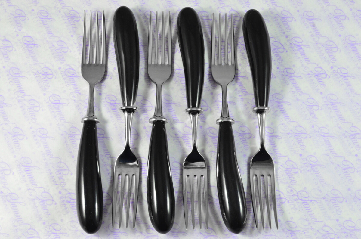 Six Boxed Brand New Genuine Water Buffalo Handle Steak Forks Made in Sheffield England - Image 2