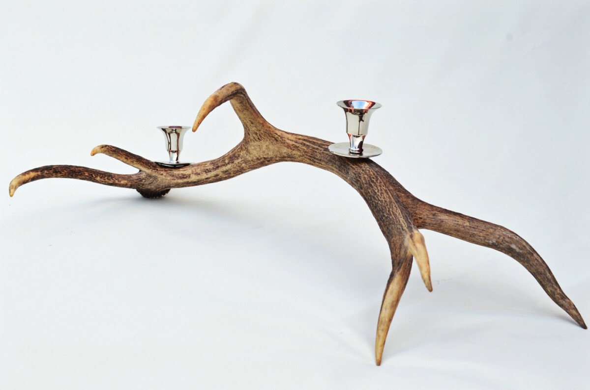 Unique Natural Stag Horn Antler & Chrome Plated Candelabra 2 Candle Holder Centrepiece