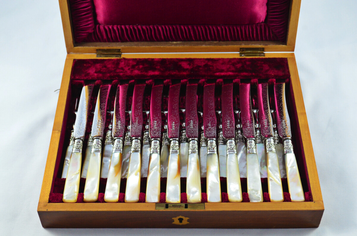 Allen & Darwin Set Of 12 & 12 Mother Of Pearl Handled Fruit Knives and Forks