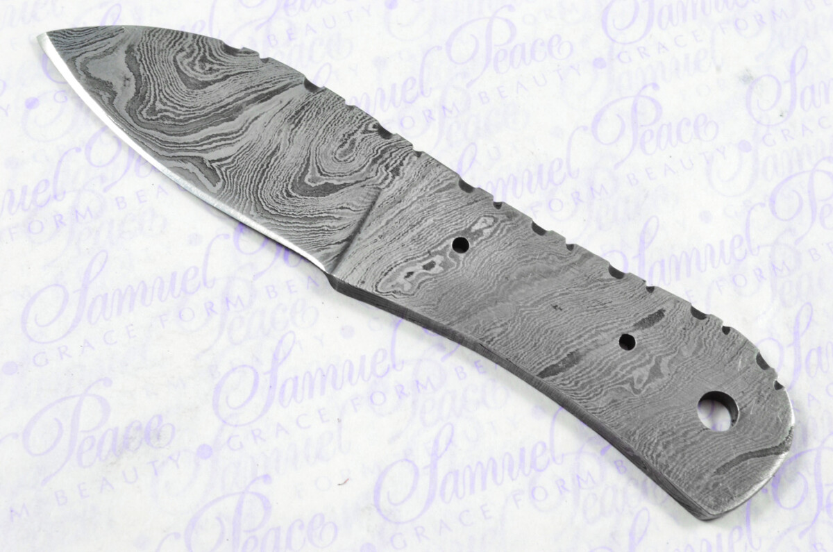 Knife Making Kit! Fantastic Damascus Steel Tiny Hunting/Bushcraft Knife Olive Wood Scales Unbelievable Piece Pristine inc Leather Sheath - Image 3