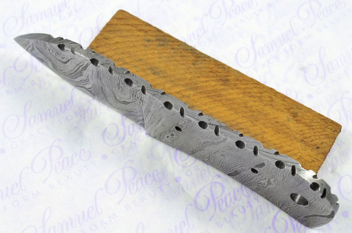 Knife Making Kit! Fantastic Damascus Steel Tiny Hunting/Bushcraft Knife Olive Wood Scales Unbelievable Piece Pristine inc Leather Sheath - Image 4