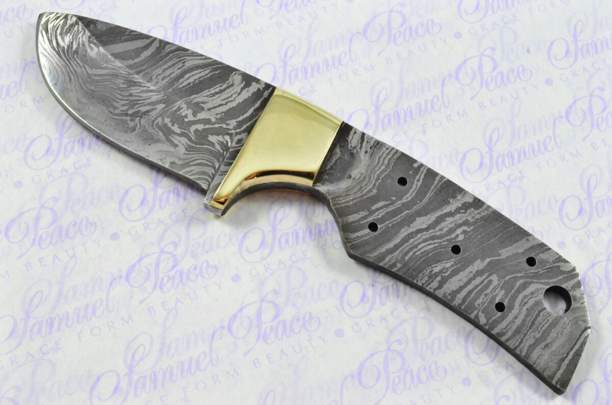 Knife Making Kit! Excellent Damascus Steel Small Skinning Knife Dyed Camel Bone Scales Brass Bolster inc Leather Sheath - Image 3