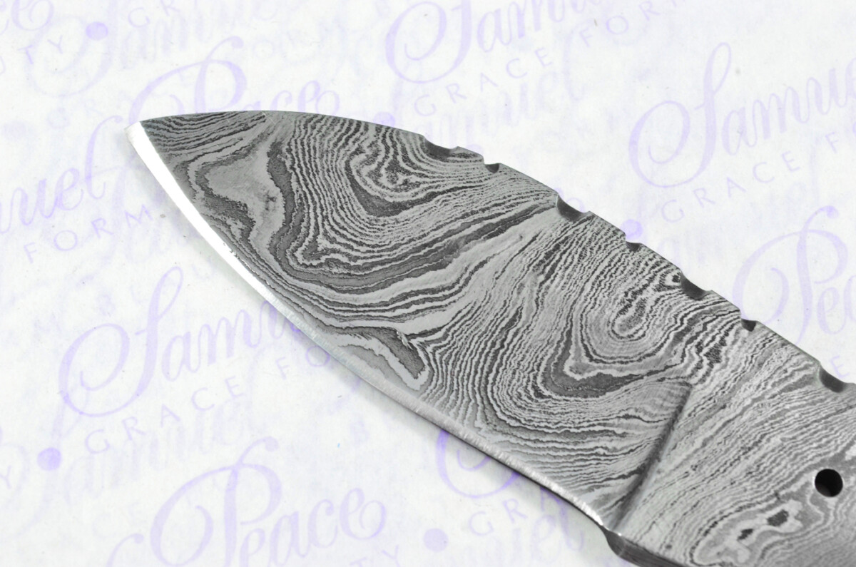 Knife Making Kit! Fantastic Damascus Steel Tiny Hunting/Bushcraft Knife Olive Wood Scales Unbelievable Piece Pristine inc Leather Sheath - Image 6