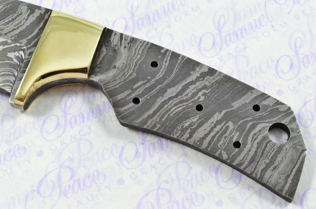Knife Making Kit! Excellent Damascus Steel Small Skinning Knife Dyed Camel Bone Scales Brass Bolster inc Leather Sheath - Image 4