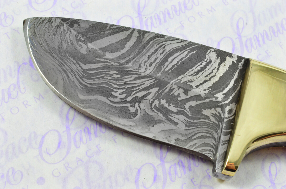 Knife Making Kit! Excellent Damascus Steel Small Skinning Knife Dyed Camel Bone Scales Brass Bolster inc Leather Sheath - Image 5