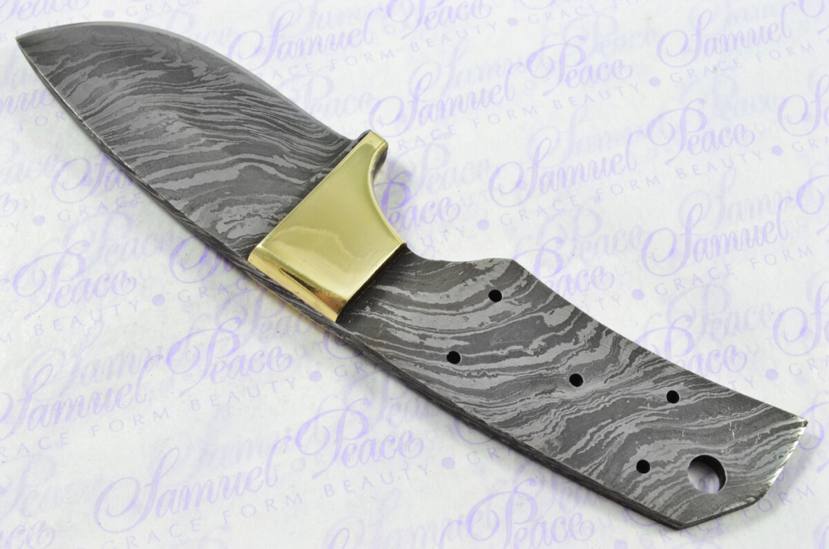 Knife Making Kit! Excellent Damascus Steel Small Skinning Knife Dyed Camel Bone Scales Brass Bolster inc Leather Sheath - Image 6