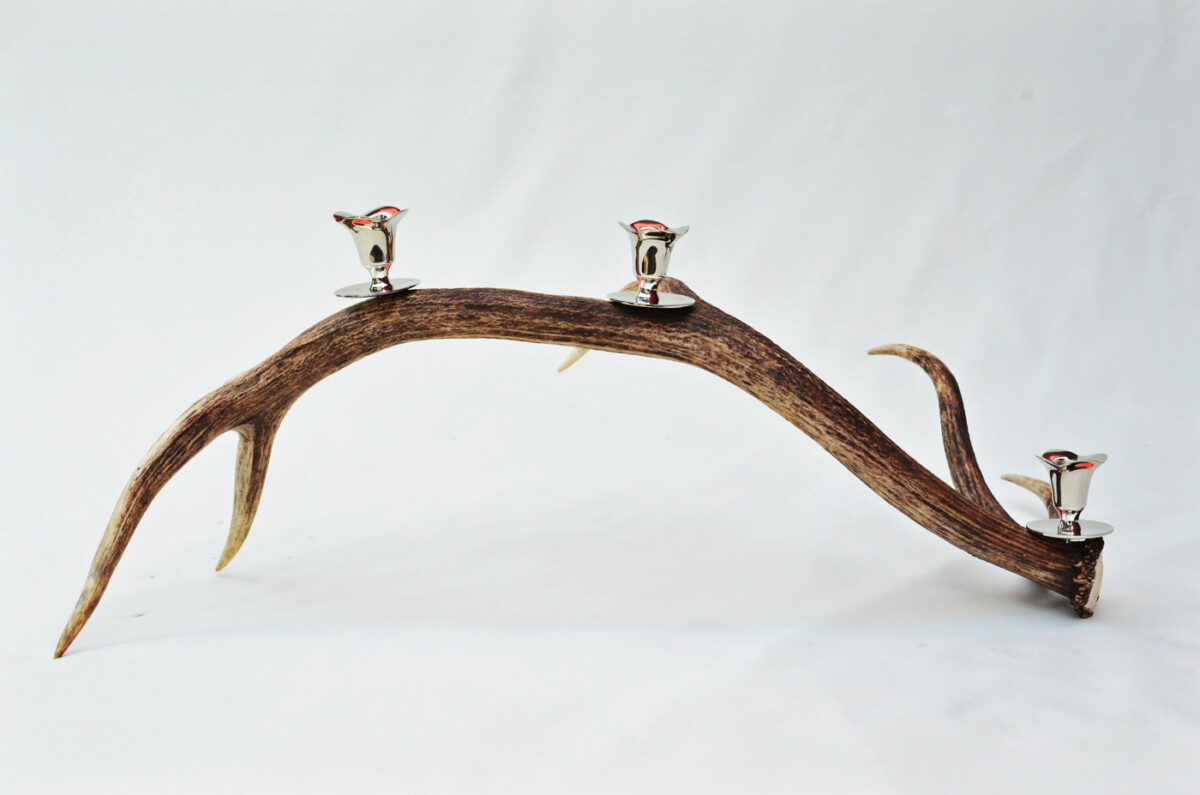 Breathtaking Natural Stag Horn Antler & Chrome Plated Candelabra 3 Candle Holder Centrepiece - Image 3