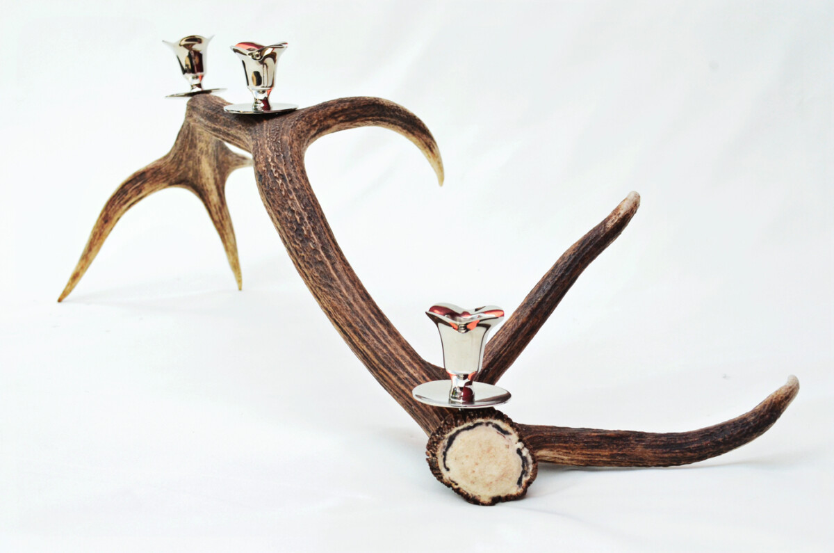 Breathtaking Natural Stag Horn Antler & Chrome Plated Candelabra 3 Candle Holder Centrepiece - Image 4