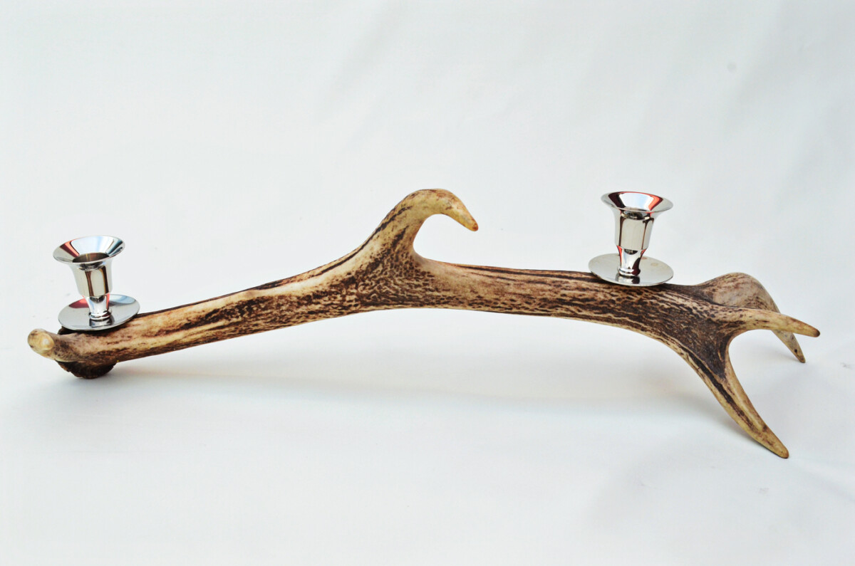 Great Natural Stag Horn Antler & Chrome Plated Candelabra 2 Candle Holder Centrepiece