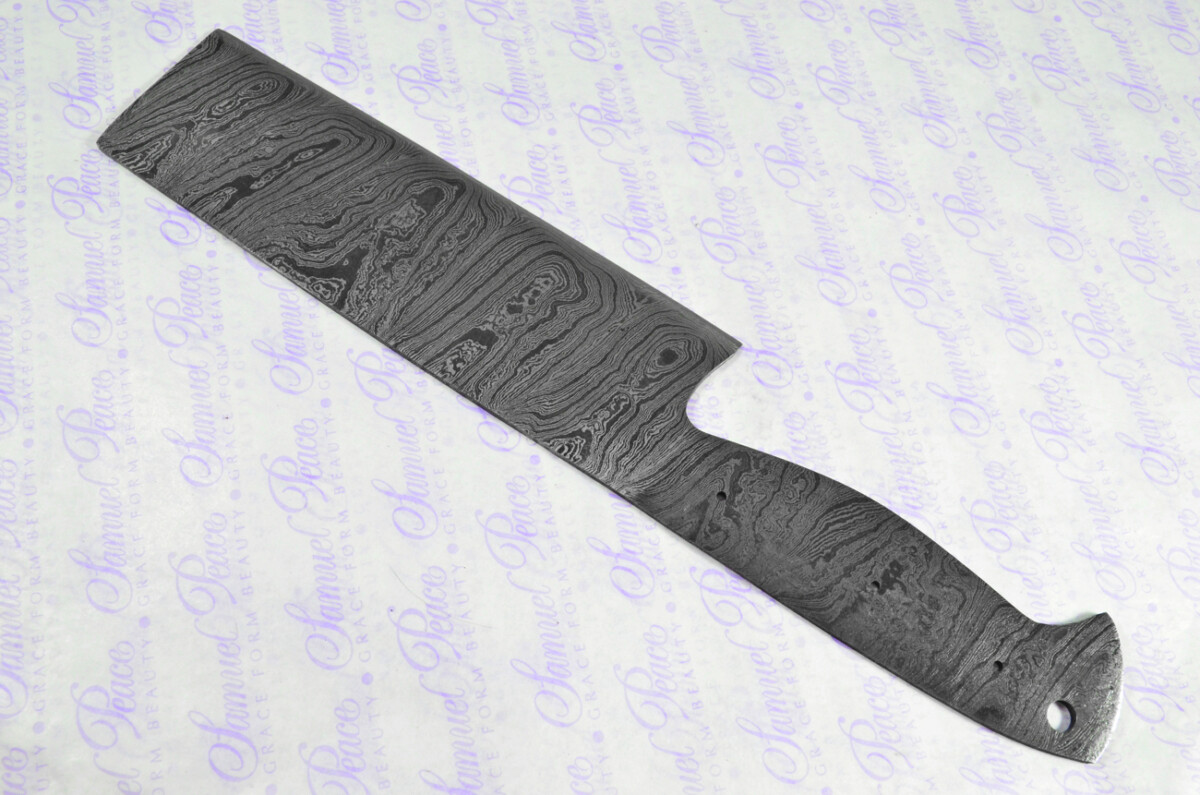 Kitchen Knife Making Kit!  Fantastic Damascus Steel Cleaver Knife Olive Wood Scales Unbelievable Piece Pristine Leather Sheath - Image 3