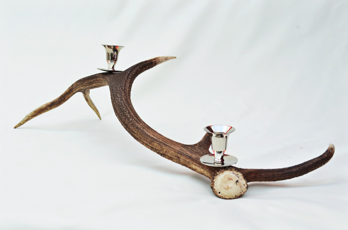 Awesome Natural Stag Horn Antler & Chrome Plated Candelabra 2 Candle Holder Centrepiece