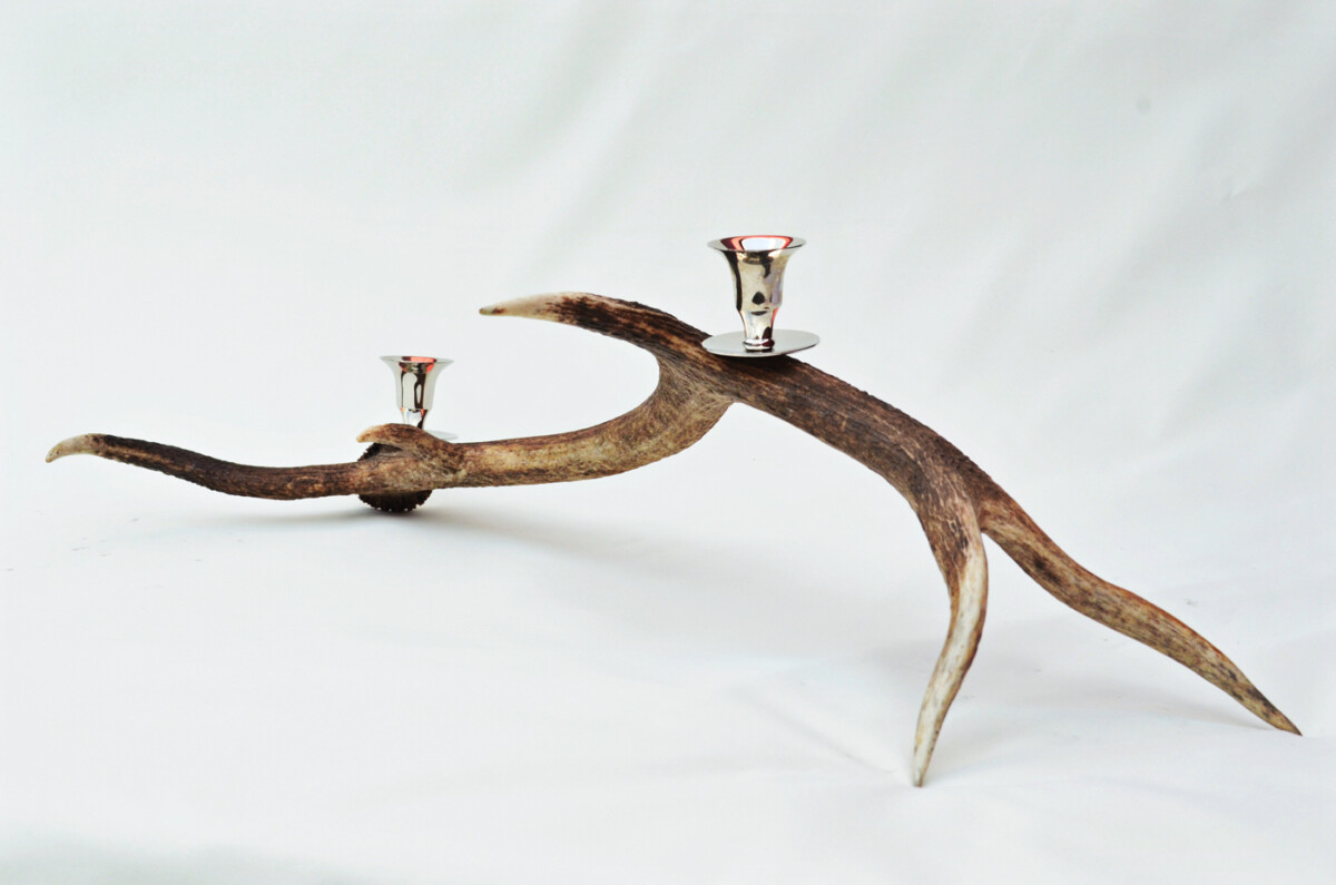 Awesome Natural Stag Horn Antler & Chrome Plated Candelabra 2 Candle Holder Centrepiece - Image 2
