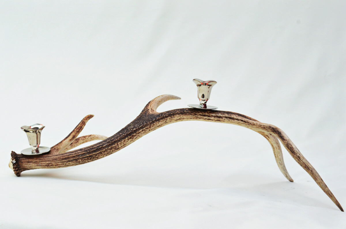 Remarkable Natural Stag Horn Antler & Chrome Plated Candelabra 2 Candle Holder Centrepiece