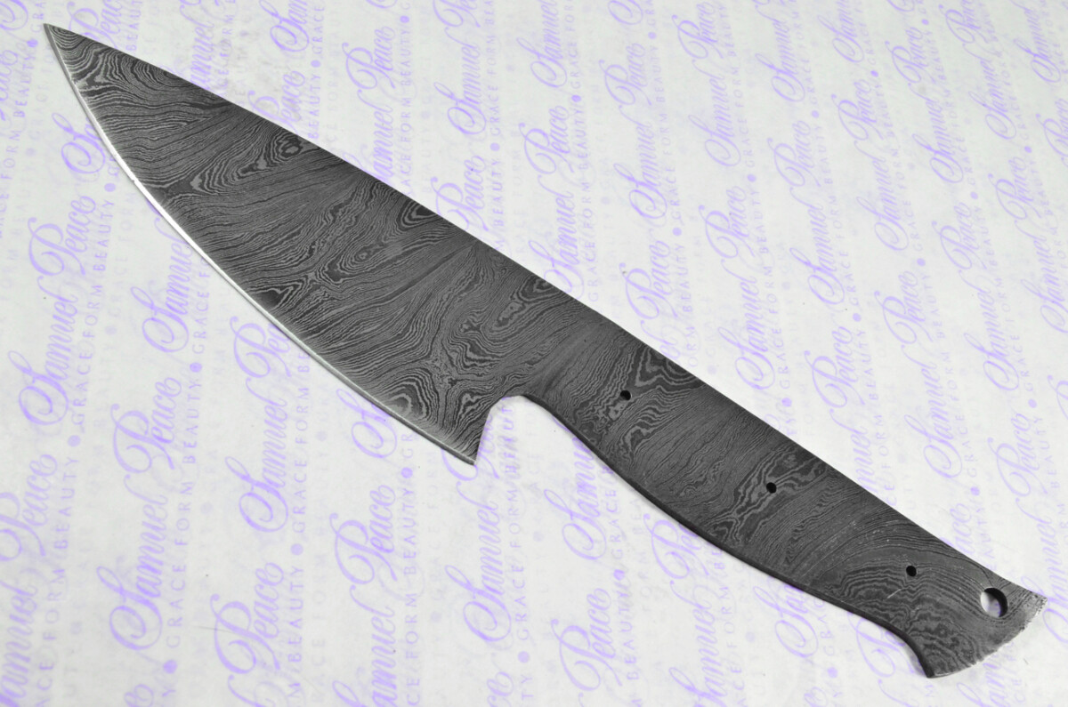 Kitchen Knife Making Kit! Fantastic Damascus Steel Chopping Knife Olive Wood Scales Unbelievable Piece Pristine Leather Sheath - Image 2