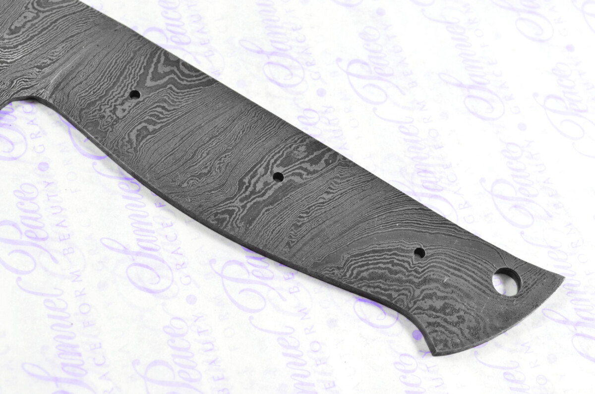 Kitchen Knife Making Kit! Fantastic Damascus Steel Chopping Knife Olive Wood Scales Unbelievable Piece Pristine Leather Sheath - Image 4