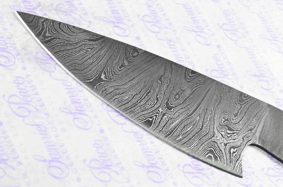 Kitchen Knife Making Kit! Fantastic Damascus Steel Chopping Knife Olive Wood Scales Unbelievable Piece Pristine Leather Sheath - Image 5