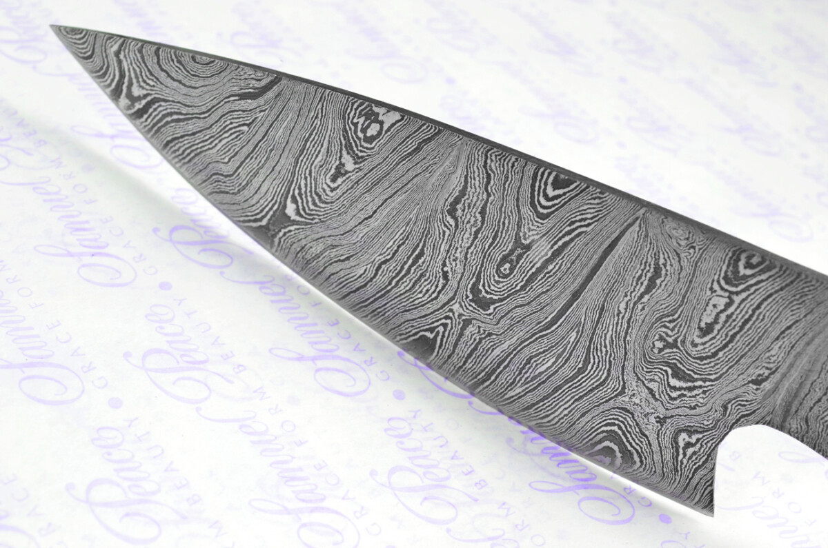 Kitchen Knife Making Kit! Fantastic Damascus Steel Chopping Knife Olive Wood Scales Unbelievable Piece Pristine Leather Sheath - Image 6