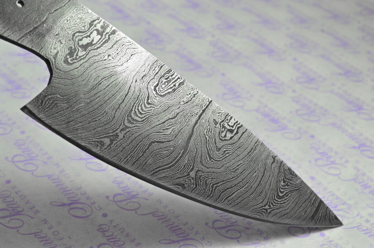 Kitchen Knife Making Kit! Fantastic Damascus Steel Chopping Knife Rosewood Scales Unbelievable Piece Pristine Leather Sheath - Image 7