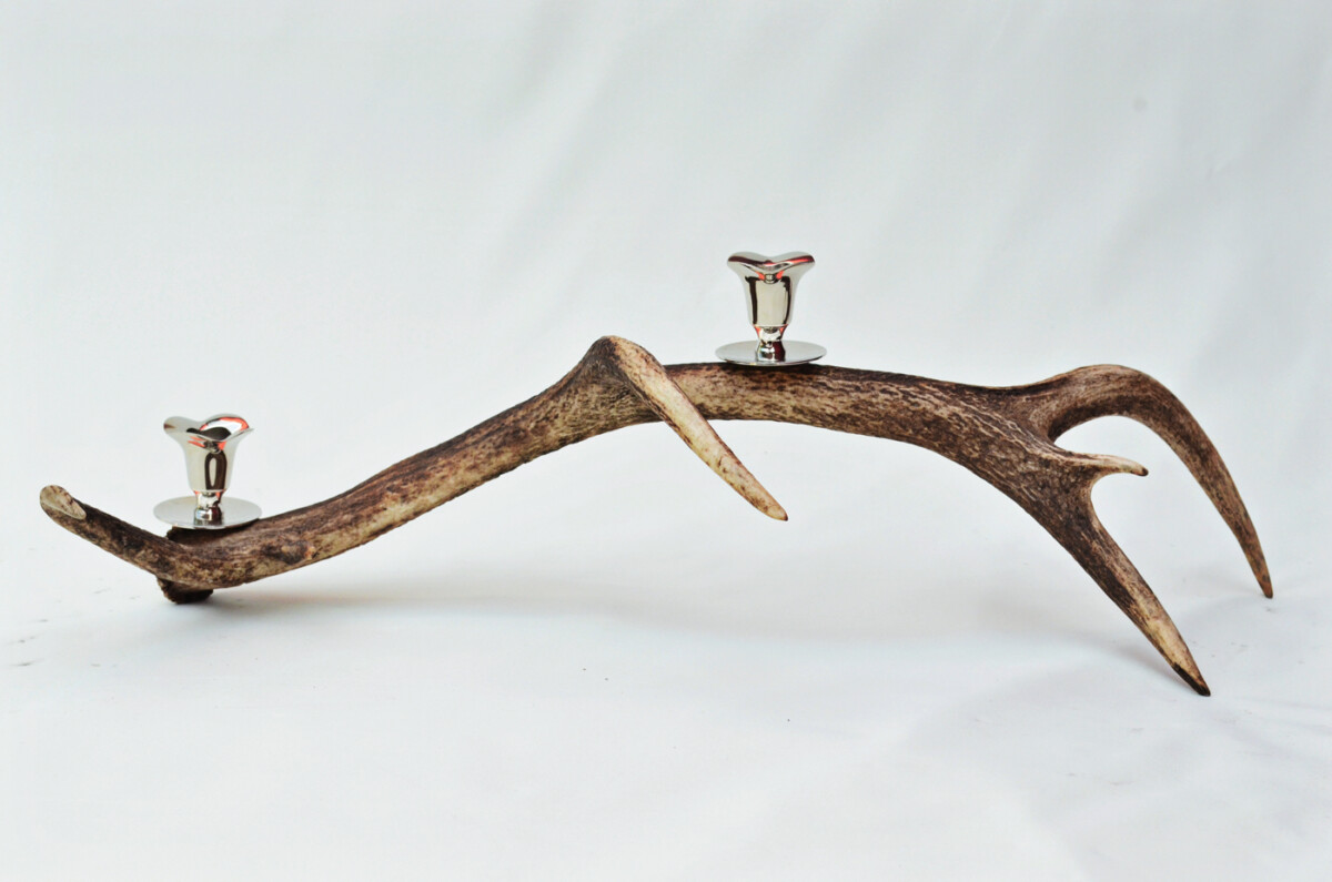 Terrific Natural Stag Horn Antler & Chrome Plated Candelabra 2 Candle Holder Centrepiece - Image 3