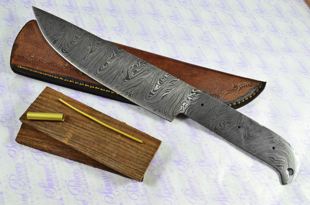 Kitchen Knife Making Kit! Fantastic Damascus Steel Chef's Knife Rosewood Scales with Leather Sheath