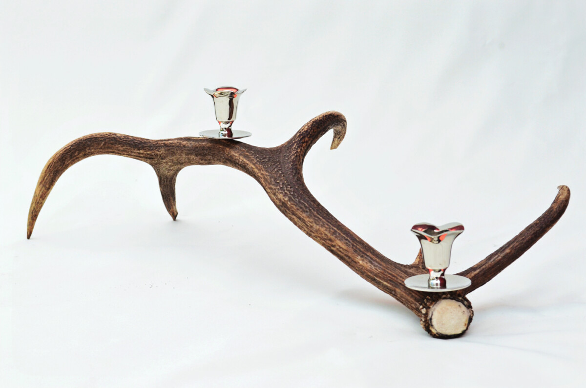 Terrific Natural Stag Horn Antler & Chrome Plated Candelabra 2 Candle Holder Centrepiece
