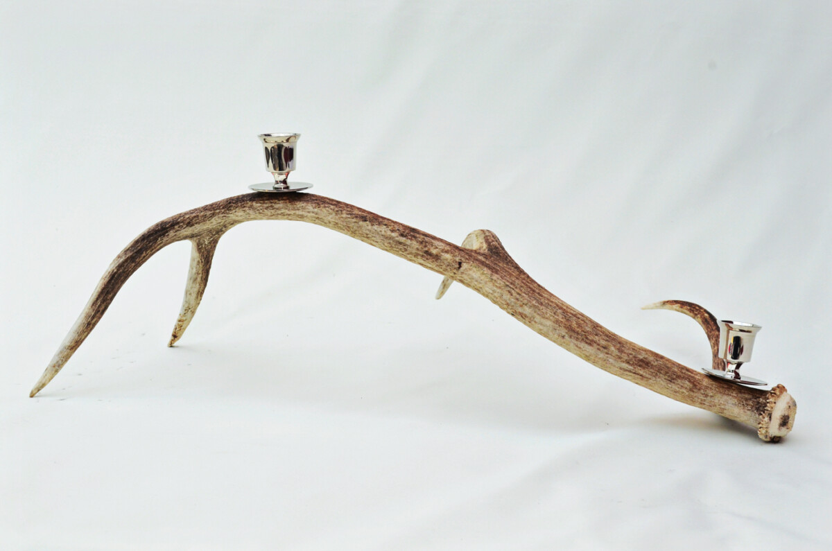 Phenomenal Natural Stag Horn Antler & Chrome Plated Candelabra 2 Candle Holder Centrepiece - Image 3