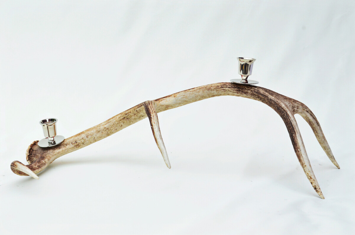 Phenomenal Natural Stag Horn Antler & Chrome Plated Candelabra 2 Candle Holder Centrepiece