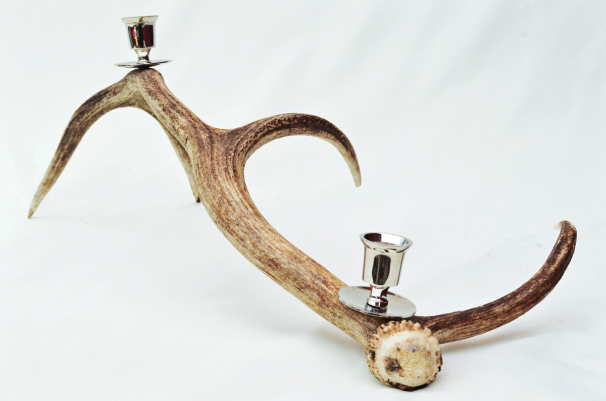 Phenomenal Natural Stag Horn Antler & Chrome Plated Candelabra 2 Candle Holder Centrepiece - Image 4