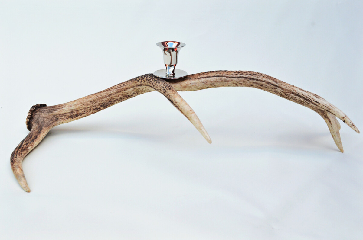 Bespoke Natural Stag Horn Antler & Chrome Plated Candelabra 1 Candle Holder Centrepiece