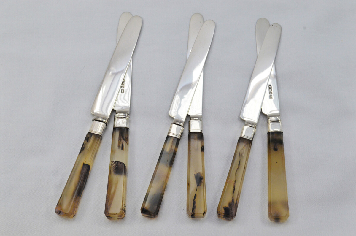6 Pairs of Moses Brent Hand Carved Agate & Solid Silver Knives & Forks Hallmarked London 1812 - Image 7