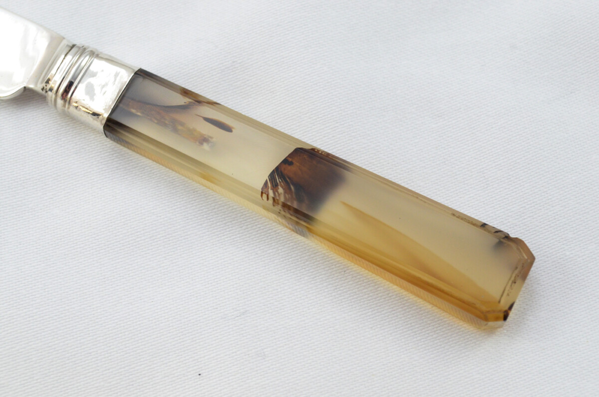 6 Pairs of Moses Brent Hand Carved Agate & Solid Silver Knives & Forks Hallmarked London 1812 - Image 10