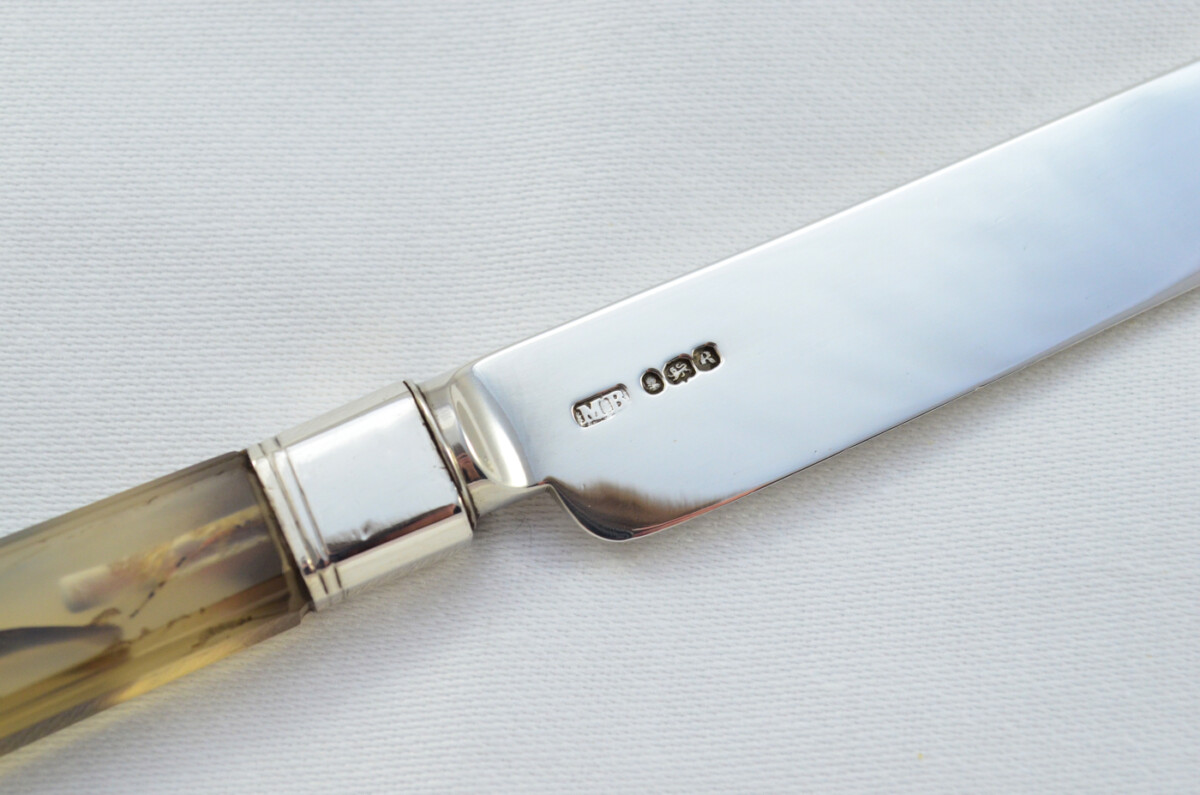 6 Pairs of Moses Brent Hand Carved Agate & Solid Silver Knives & Forks Hallmarked London 1812 - Image 8