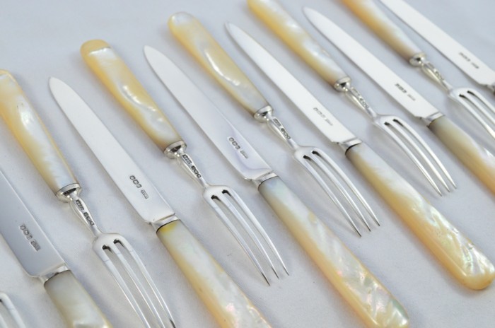 James Dixon & Sons Set Of 6 Knives and 6 Forks Mother Of Pearl Handled Solid Silver 1926 - Image 2