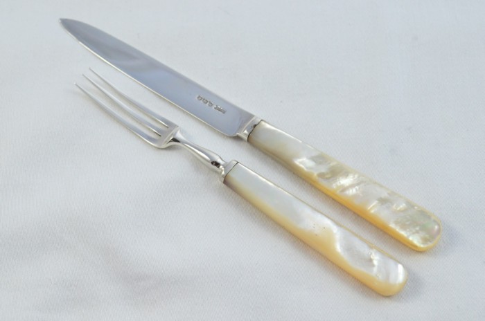 James Dixon & Sons Set Of 6 Knives and 6 Forks Mother Of Pearl Handled Solid Silver 1926 - Image 3