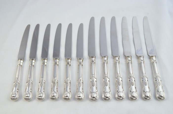 C J Vander Kings Pattern London Assayed 6 Dinner 6 Dessert Knives Sterling Silver 1989