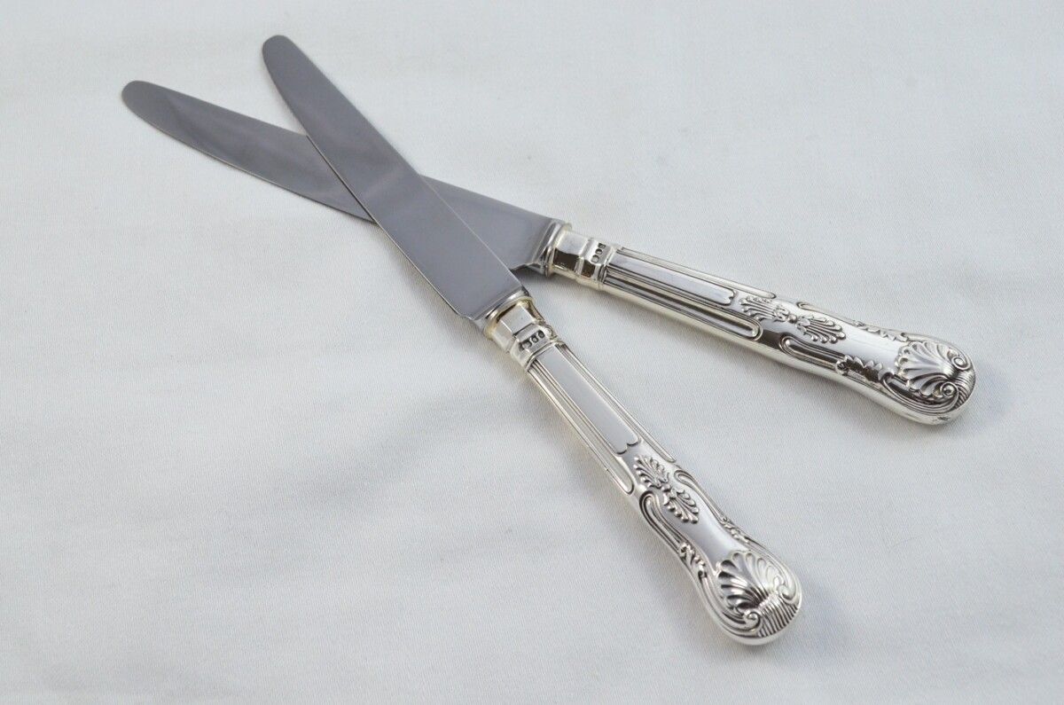 C J Vander Kings Pattern London Assayed 6 Dinner 6 Dessert Knives Sterling Silver 1989 - Image 3