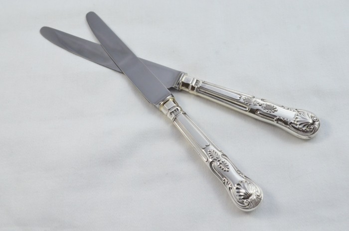 C J Vander Kings Pattern London Assayed 6 Dinner 6 Dessert Knives Sterling Silver 1989 - Image 3