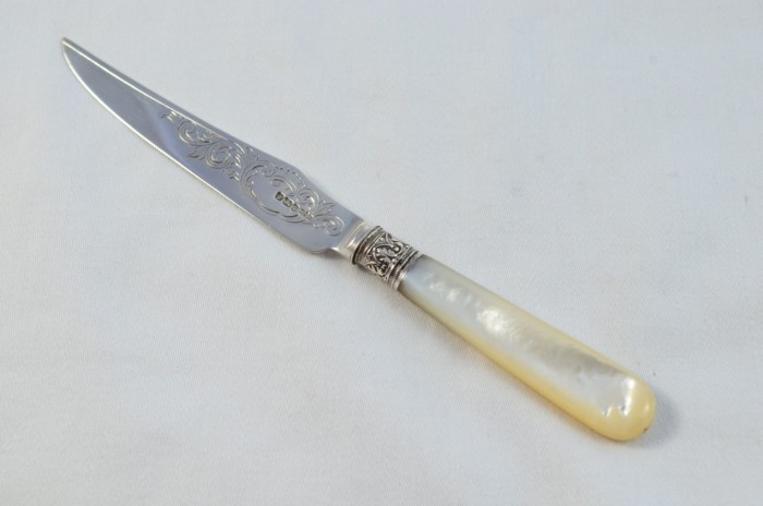 James Dixon & Sons Set Of 12 Knives and 12 Forks Mother Of Pearl Handled Solid Silver 1909 - Image 7